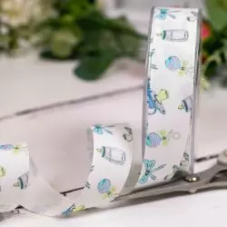 25mm x 20m white taffeta ribbon with baby themed print