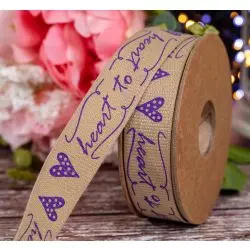 25mm Hopsack Style Ribbon With Purple Heart To Heart Print