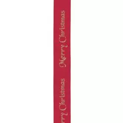 10mm Red Satin Ribbon With Gold Merry Christmas Print By Berisfords Ribbons