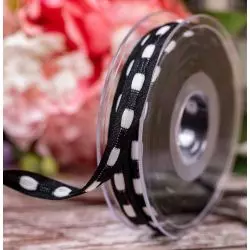 10mm x 10m Black Taffeta With White Wide Thread Stitching