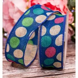 Blue Hessian Ribbon With Spots