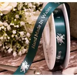 Hand Made In Wales Ribbon 15mm - Green & Silver