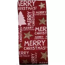 Merry Christmas Ribbon Cranberry Hessian Style 38mm x 10m