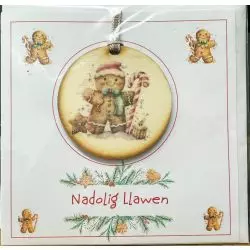 Nadolig Llawen card with wooden gingerbread man plaque