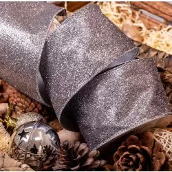 63mm Silver Pewter Glitter Ribbon