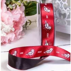 red and black satin ribbon with peace dove print