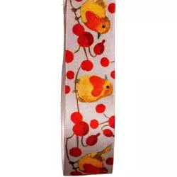 Silver Ribbon With Christmas Robin Design