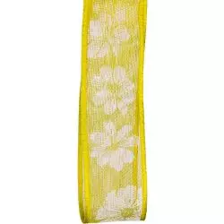 25mm x 20m Yellow Floral Print Sheer Ribbon - Wired