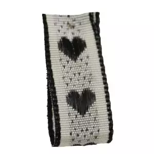 Jacquard Heart Ribbon 15mm x 15m Col: Black