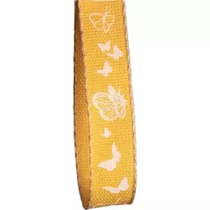 Linen Look 15mm Butterfly Print Ribbon - Yellow