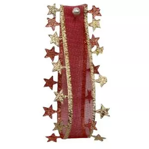 25mm x 20m Red Sheer With Gold Stars
