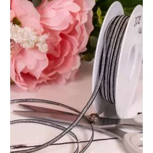 15mm x 50m Black and silver dragonfly ribbon by Berisfords Ribbons