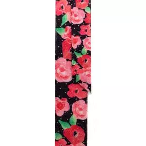 Black Fleur Ribbon In 15mm and 25mm widths