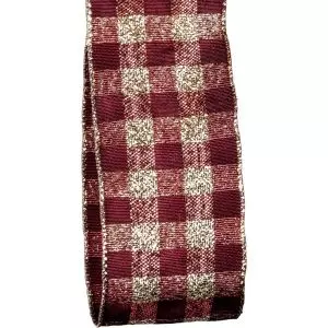 Burgundy and Gold Check Ribbon