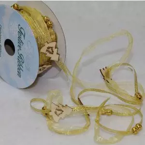 Metallic Gold Christmas Tree Beaded Charm Ribbon. Art 644748