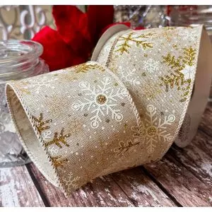 gold glitter snowflake wired edged burlap christmas ribbon