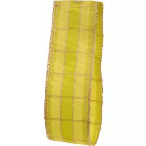 Green & Gold Checked Ribbon 25mm x 20m