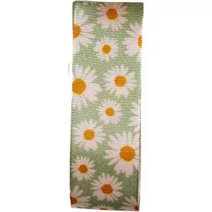 Green Daisy Print Taffeta Ribbon
