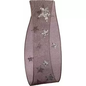 25mm Grey Sheer Ribbon With Silver Glitter Stars