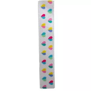 15mm Satin Ribbon With This Multi Coloured Heart Print By Berisfords Ribbons