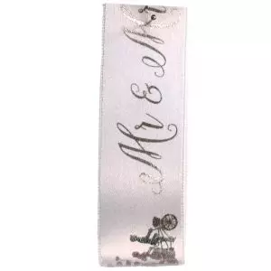 mr & mrs ribbon in white and silver 25mm wedding ribbon