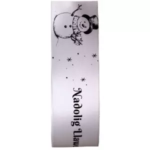 38mm White Snowman Nadolig Llawen Ribbon
