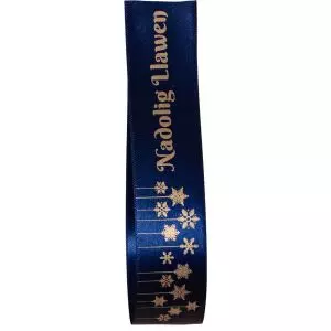 25mm Navy Nadolig Llawen Ribbon 