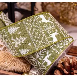 63mm green nordic style christmas ribbon