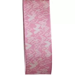 Pink Taffeta Ribbon With White Hearts