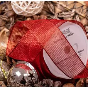 38mm x 10m red wire edged metallic mesh style ribbon