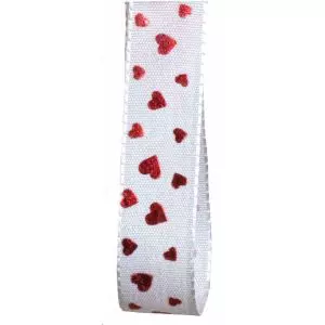 White Taffeta Ribbon With Red Hearts