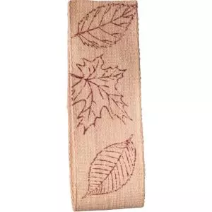 Linen Look Forest leaf Print - Red - 40mm x 15m 