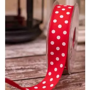 Red Polka Dot on light weight taffeta 25mm x 20m