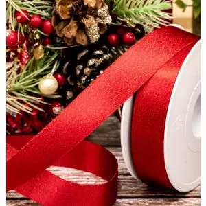 Glitter Satin Ribbon In Red With Gold Sparkle 