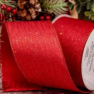 63mm x 10yrds Red Shimmer Christmas Ribbon