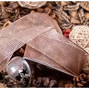 38mm x 20m rose gold metallic mesh style ribbon
