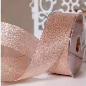 38mm rose gold metallic shimmer fin mesh ribbon