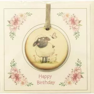 Sheep & Butterfly Wooden Plaque Birthday Card