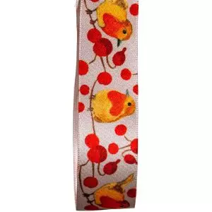 Silver Ribbon With Christmas Robin Design