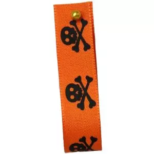 Skull and Cross Bones Ribbon In Orange and Black  15mm 