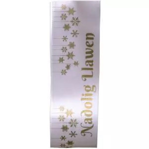 White & Gold Nadolig Llawen Ribbon 38mm