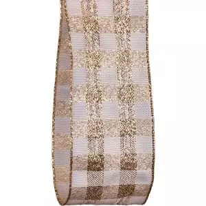 white and gold wired edge check ribbon