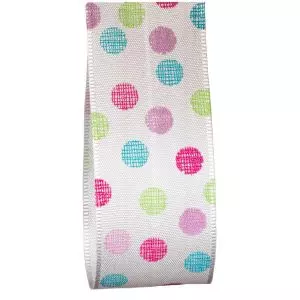 40mm wide chalk style multi coloured polka rot taffeta ribbon
