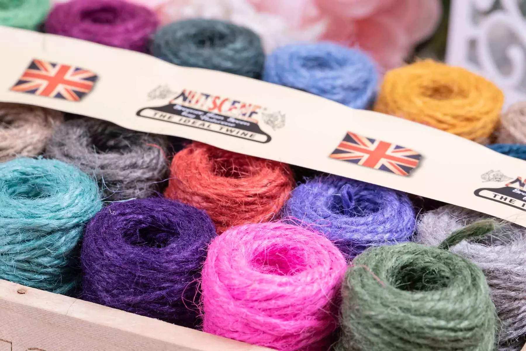 Close Up Of 24 spools of Jute Twine 