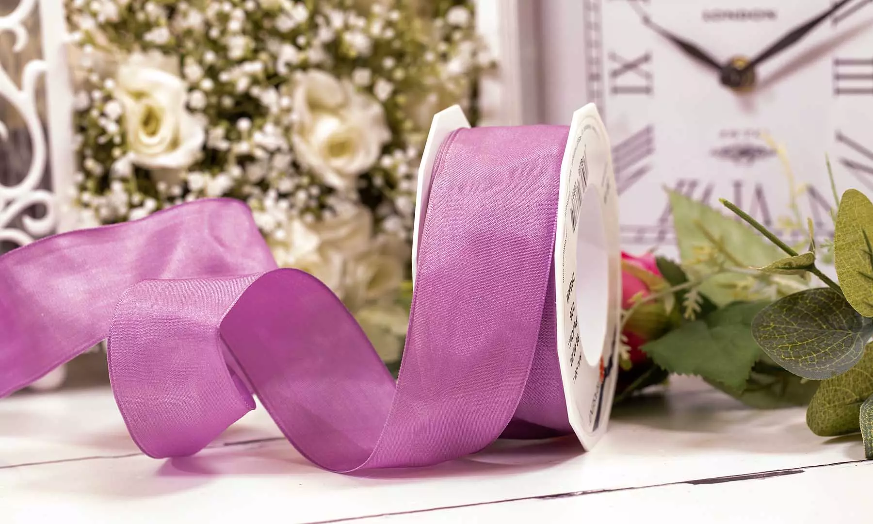 wired edged 40mm lilac silky taffeta