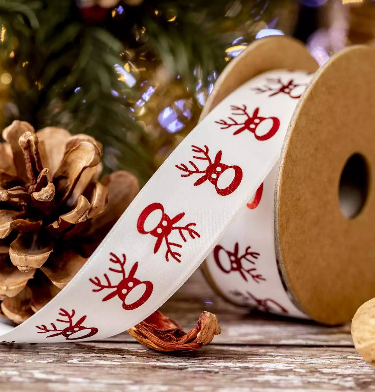 White Satin With Red Reindeer Print
