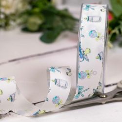 25mm x 20m white taffeta ribbon with baby themed print