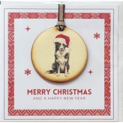 Merry Christmas Wooden Plaque Card Featuring A Collie