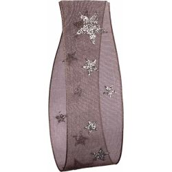 25mm Grey Sheer Ribbon With Silver Glitter Stars