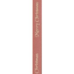 10mm Double Satin in Rose Gold With Gold Merry Christmas Print By Berisfords Ribbons